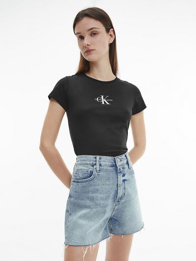 Calvin Klein Ruhák HU558924 | Calvin Klein Slim Organic Cotton Logo Női Póló Fekete
